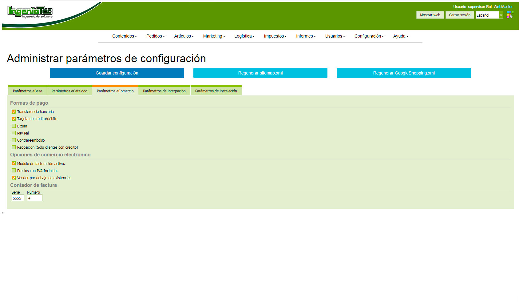 Configuración I2S e-Comercio