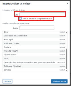 Insertar enlace en el editor de texto