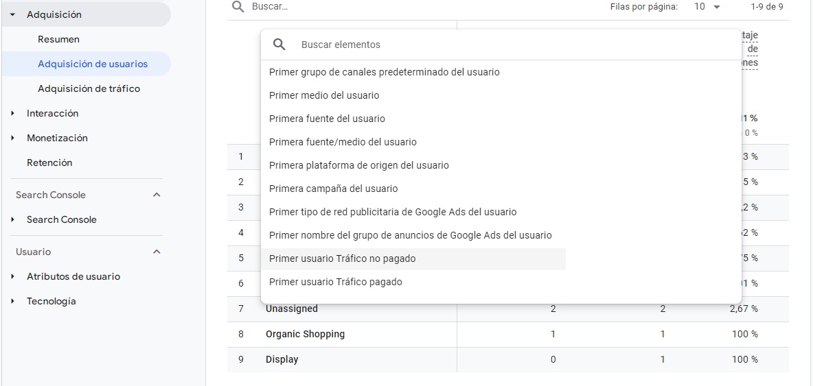 selección de grupo de canales Google GA4