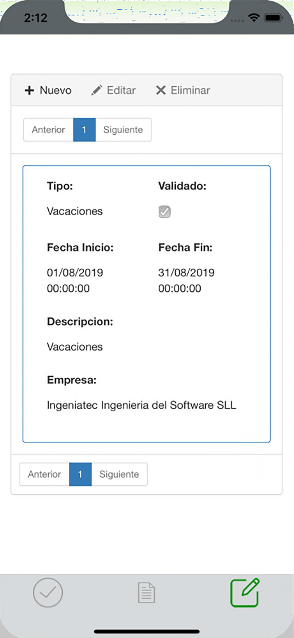 APP Control Horario. Incidencias laborales